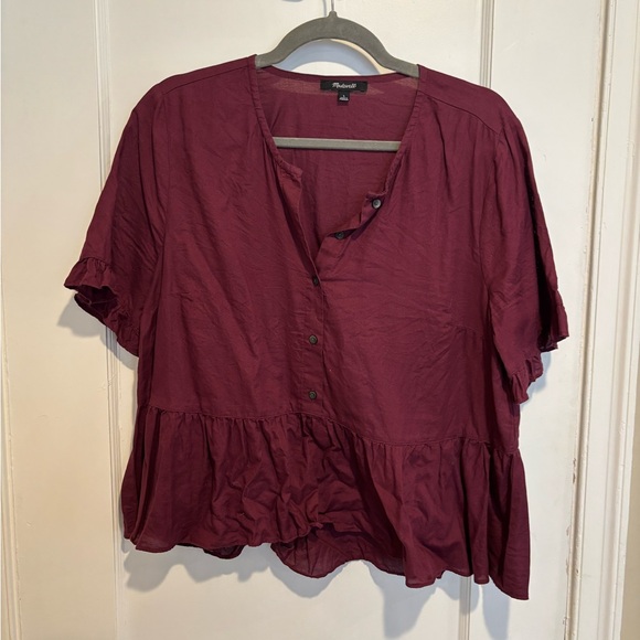 Madewell Red Short Sleeve Boxy Blouse - Picture 1 of 3